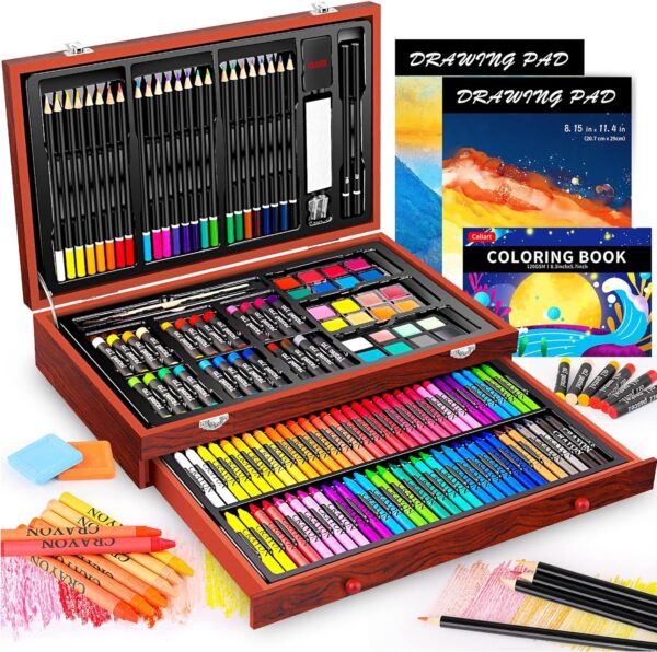 Caliart Art Supplies, 153-Pack Deluxe Wooden Art Set Crafts